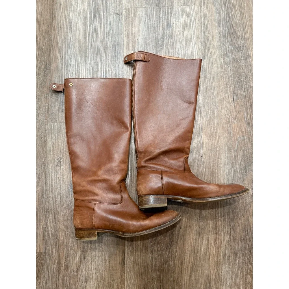 J. Crew Brown Leather Riding Boots‎ Knee High Zip Up Women Size 9.5